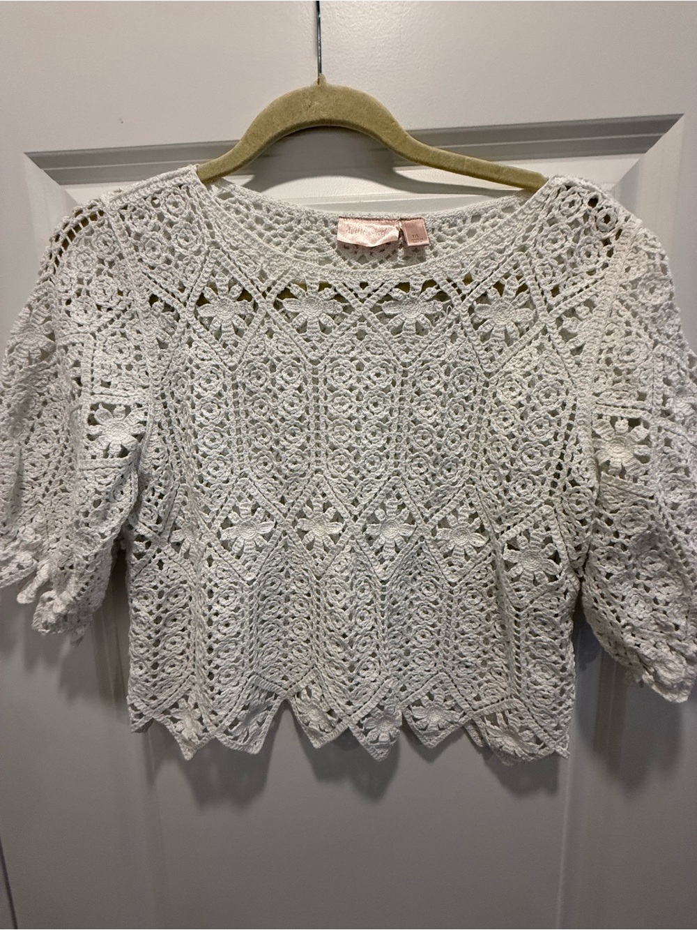 Willow and Root White cropped Crochet Lace Top. Beautiful high quality crochet.